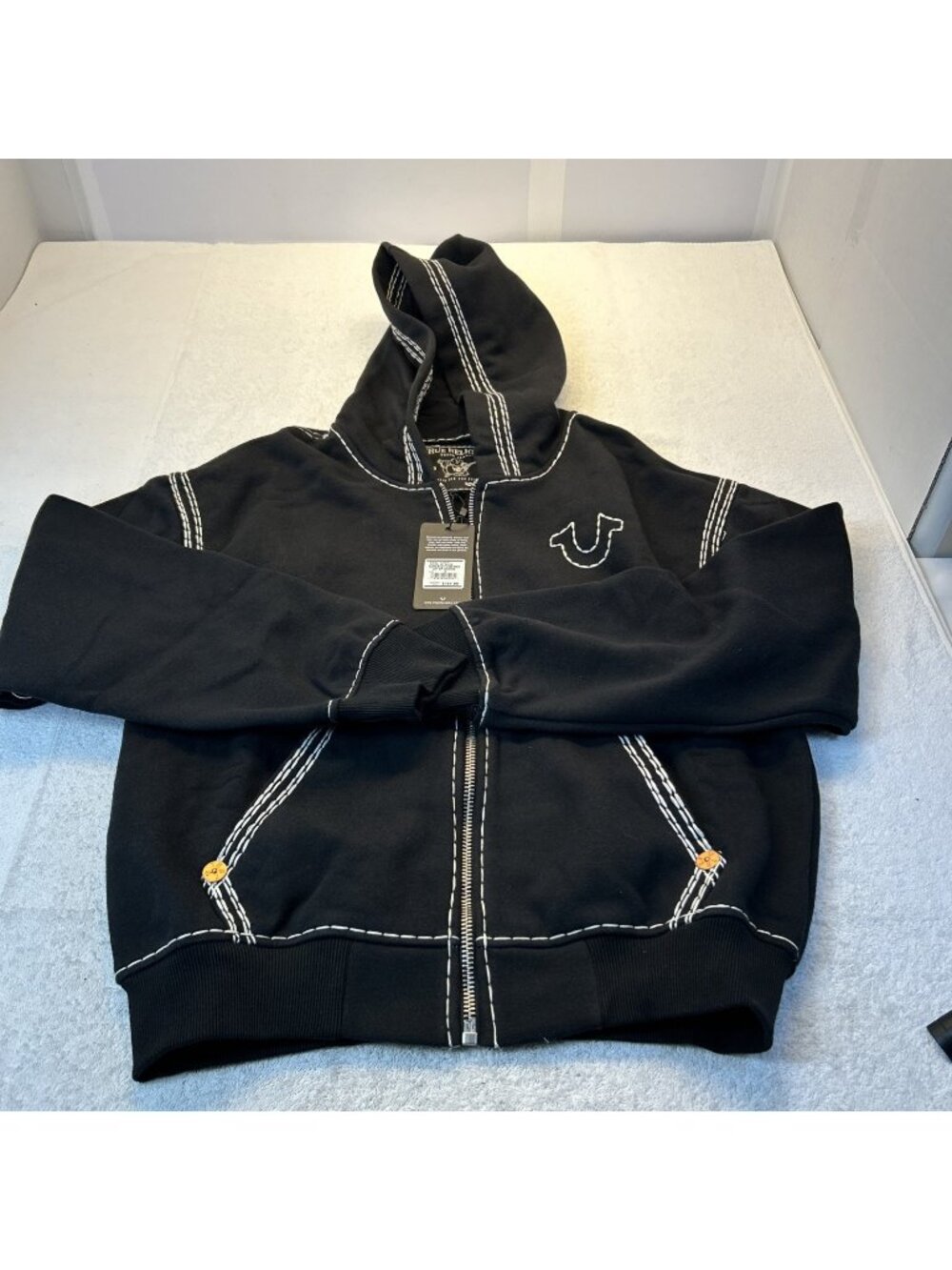 True Religion Men Classic Buddha Full Zip Hoodie Graphic Print Stitched SZ S NEW